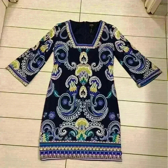 Laundry by Shelli Segal Shift Dress Size 6 Three Quarter Sleeve Square Neck - Picture 8 of 13